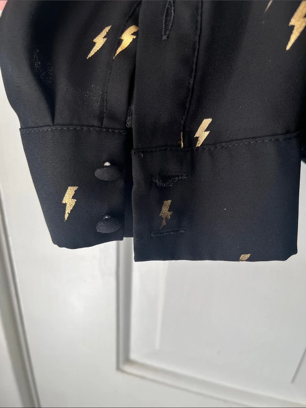 Torrid Black Long Sleeve Blouse with Gold Lightning Bolt Metallic Print